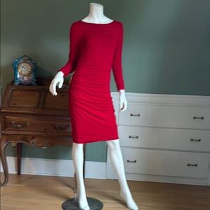 Cache Red Ruched Long Sleeve Bodycon Dress